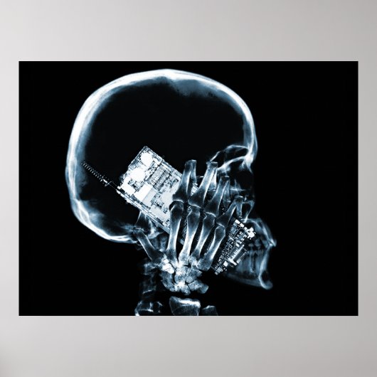 X-RAY SKELETON OP TELEFOON - BLAUW POSTER (Voorkant)