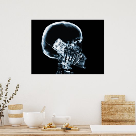X-RAY SKELETON OP TELEFOON - BLAUW POSTER (Keuken)