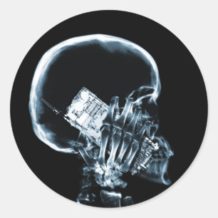 X-RAY SKELETON OP TELEFOON - BLAUW RONDE STICKER