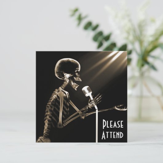 X-RAY SKELETON SINGON OP RETRO MIC - SEPIA KAART (Staand voorkant)