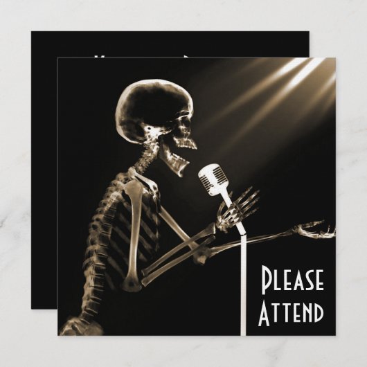 X-RAY SKELETON SINGON OP RETRO MIC - SEPIA KAART (Voorkant / Achterkant)