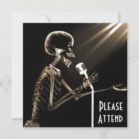 X-RAY SKELETON SINGON OP RETRO MIC - SEPIA KAART (Voorkant)