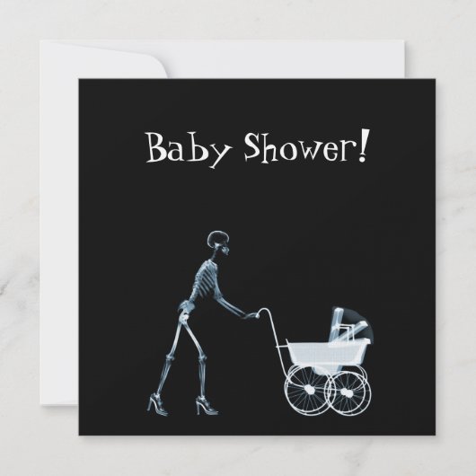 X-RAY SKELETON VROUW EN BABY-CARRIAGE - BLAUW KAART (Voorkant)