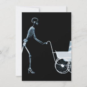 X-RAY SKELETON VROUW EN BABY-CARRIAGE - BLAUW KAART