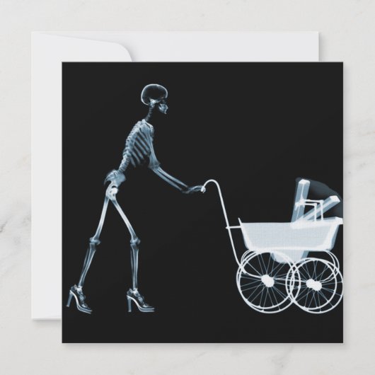 X-RAY SKELETON VROUW EN BABY-CARRIAGE - BLAUW KAART (Voorkant)