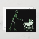 X-RAY SKELETON VROUW- EN BABY-CARRIAGE - GROENE BRIEFKAART (Voorkant / Achterkant)