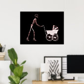 X-RAY SKELETON VROUW EN BABY CARRIAGE - RED POSTER (Thuiskantoor)