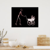 X-RAY SKELETON VROUW EN BABY CARRIAGE - RED POSTER (Keuken)