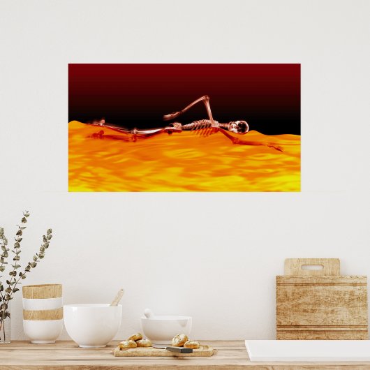 X-Ray Skeleton zwemmen in het vuurmeer Poster (Keuken)