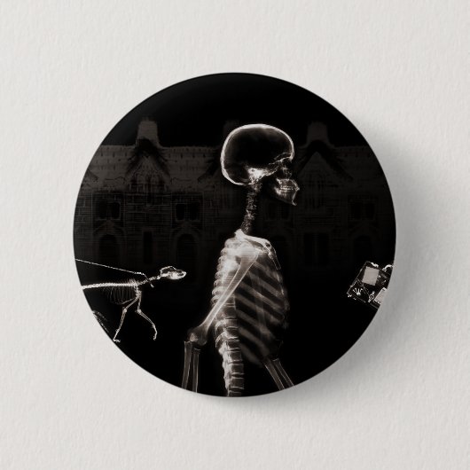 X-Ray Skeletons Midnight Stroll Black Sepia Ronde Button 5,7 Cm (Voorkant)