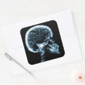 X-RAY SKULL BRAIN - BLAUW VIERKANTE STICKER (Envelop)