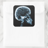 X-RAY SKULL BRAIN - BLAUW VIERKANTE STICKER (Tas)