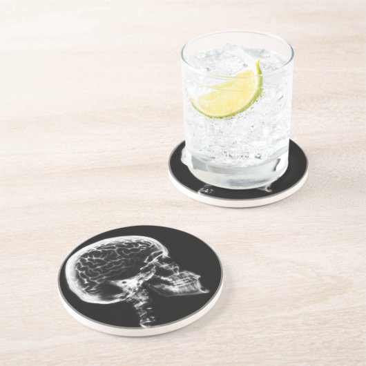 X-RAY SKULL BRAIN - ZWART EN WITTE ZANDSTEEN ONDERZETTER (Zijkant)