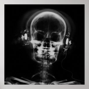 X-Ray Skull met hoofdtelefoon - B&W Poster