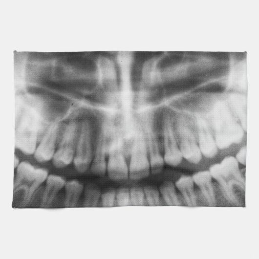 X-Ray Teeth Mouth Smile Black en White Theedoek (Horizontaal)
