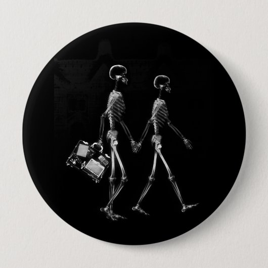 X-RAY VISION SKELETON COUPLE REIZEN B&W RONDE BUTTON 4,0 CM (Voorkant)