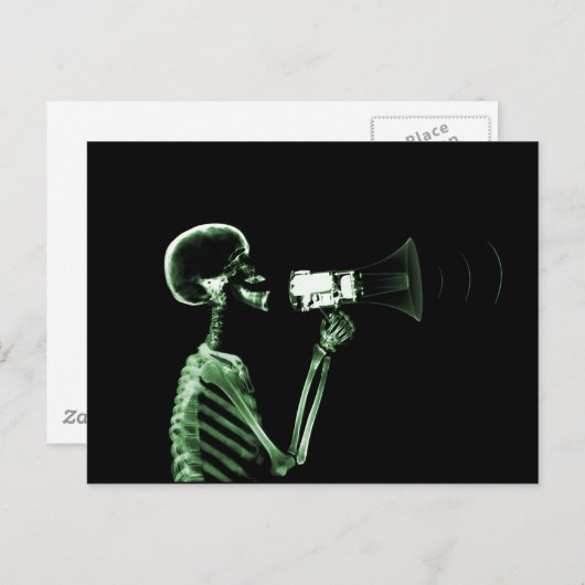 X-RAY VISION SKELETON OP MEGAPHONE - GROEN BRIEFKAART (Voorkant / Achterkant)