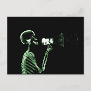 X-RAY VISION SKELETON OP MEGAPHONE - GROEN BRIEFKAART
