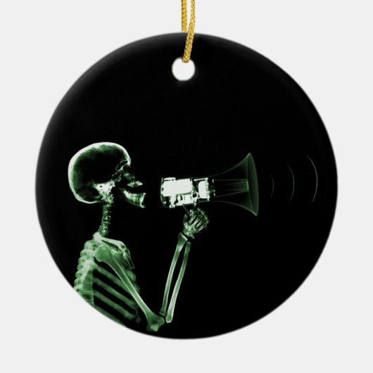 X-RAY VISION SKELETON OP MEGAPHONE - GROEN KERAMISCH ORNAMENT (Voorkant)