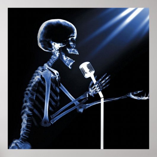 X-RAY VISION SKELETON SINGON ON ON RETRO MIC - BLU POSTER (Voorkant)