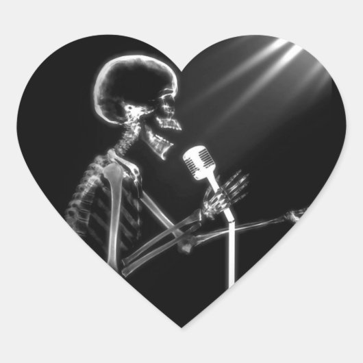 X-RAY VISION SKELETON SINGON OP RETRO MIC - B&W HART STICKER (Voorkant)