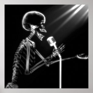 X-RAY VISION SKELETON SINGON OP RETRO MIC - B&W POSTER