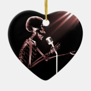 X-RAY VISION SKELETON SINGON OP RETRO MIC - RED KERAMISCH ORNAMENT