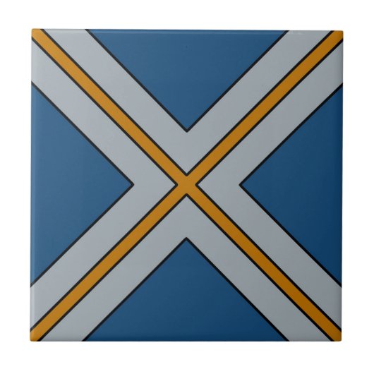 X Stripes in blauw, grijs en geel Tegeltje (Voorkant)
