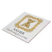 "X" Surname Weddenschap Jubileum Dag Monogram Tege Tegeltje (Zijkant)