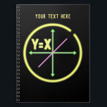 X=Y NOTITIEBOEK<br><div class="desc">A mathematical formula for a liner equation and a graph. This design is drawn like a neon sign. De vergelijking is Y=X en de lijn is geplotted on a graph. Op math Geek nerd design.</div>