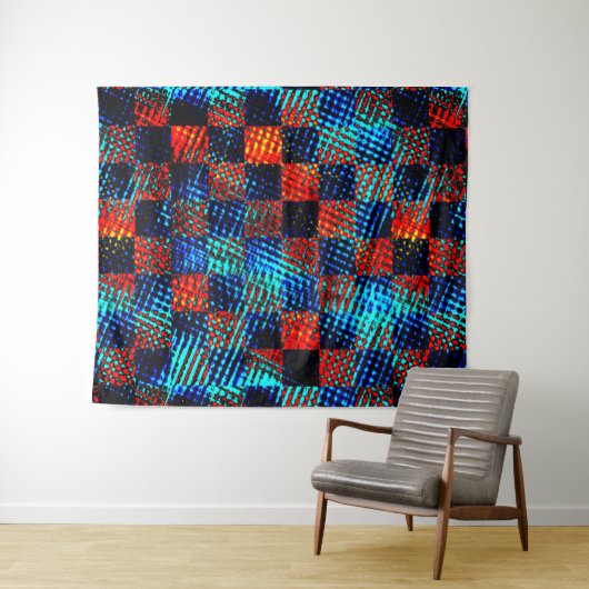 Xadrez azul, laranja, nepsujo com manchas. wandkleed (In Situ (horizontaal))