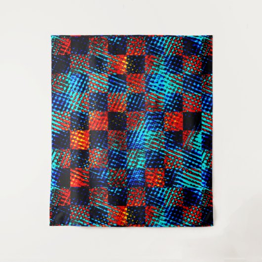 Xadrez azul, laranja, nepsujo com manchas. wandkleed (Voorkant)