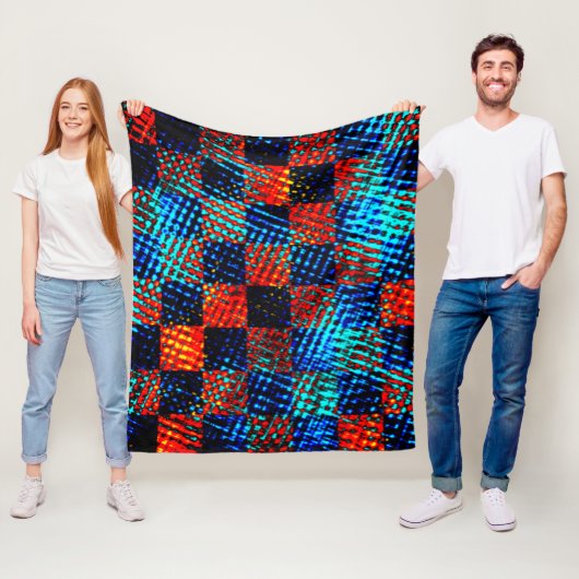 Xadrez azul, laranja quase vermel ho, nepsujo fleece deken (In situ)