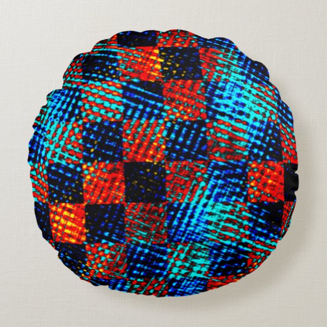 Xadrez azul, laranja quase vermel ho, nepsujo rond kussen (Voorkant)
