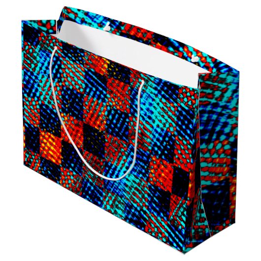 Xadrez laranja, azul, nep sujo of manchado. groot cadeauzakje (Achterkant Gekanteld)