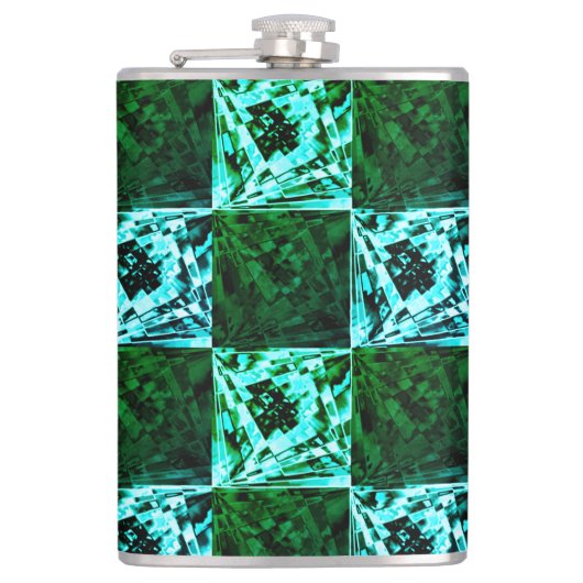 Xadrez verde e azul céu ou ciano, com retângulos? heupfles (Voorkant)