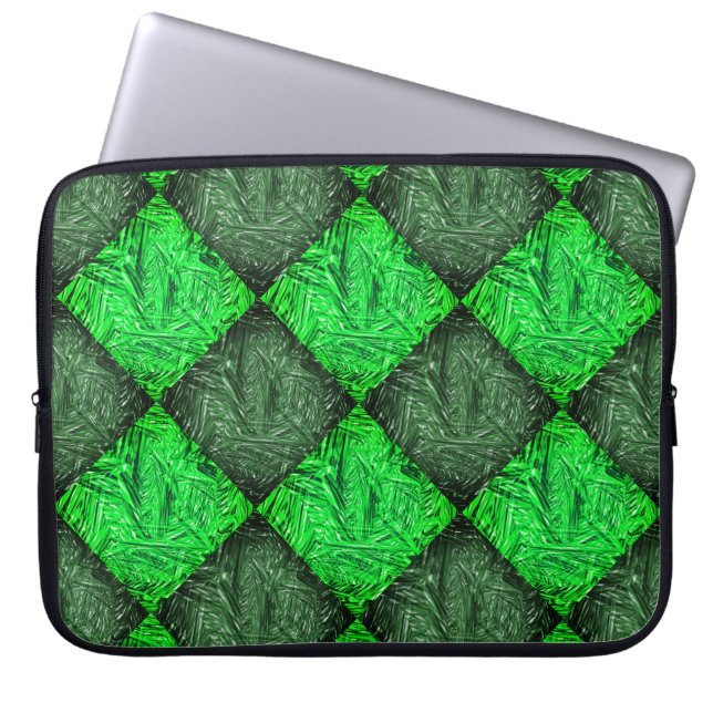 Xadrez verde falsa grama ou folhas de coqueiro. laptop sleeve (Voorkant)