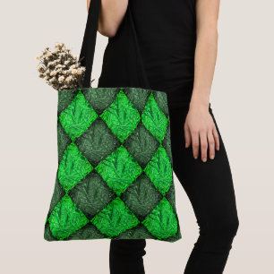 Xadrez verde falsa grama ou folhas de coqueiro. tote bag