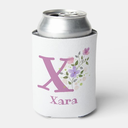 Xara naam met een bloemontwerp blikjeskoeler (Blikje Voorkant)