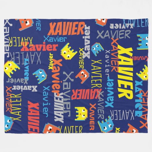 Xavier douanenaam pixel grafisch monster fleece deken (Voorkant (Horizontaal))