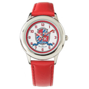 Xavier letter X, de crest red blue bird Horloge