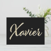 Xavier Name white gold Handwriting Karte Kaart (Staand voorkant)