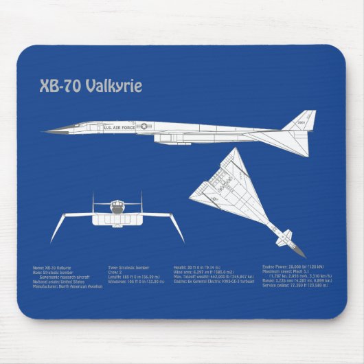 XB-70 Valkyrie - Vliegtuigblauwdruk plannen ABD Muismat (Voorkant)