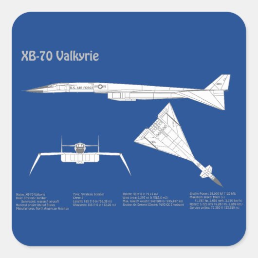 XB-70 Valkyrie - Vliegtuigblauwdruk plannen ABD Vierkante Sticker (Voorkant)