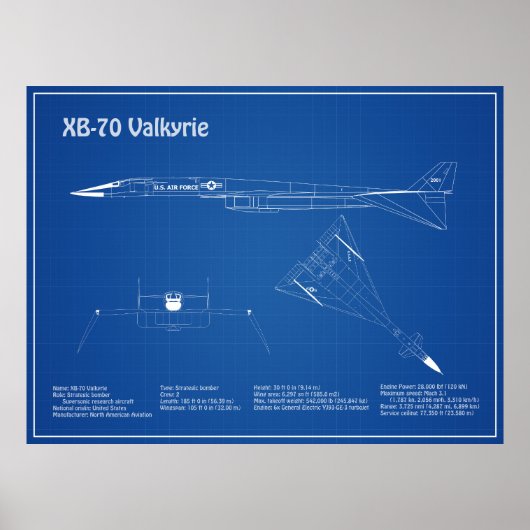 XB-70 Valkyrie - Vliegtuigblauwdruk Plannen AD Poster (Voorkant)