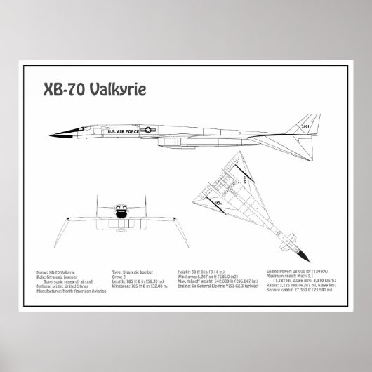 XB-70 Valkyrie - Vliegtuigblauwdruk Plannen BD Poster (Voorkant)