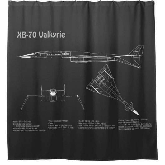 XB-70 Valkyrie - Vliegtuigblauwdruk Plannen PD Douchegordijn (Voorkant)