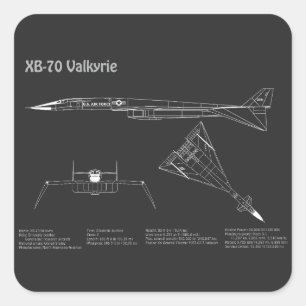 XB-70 Valkyrie - Vliegtuigblauwdruk Plannen PD Vierkante Sticker