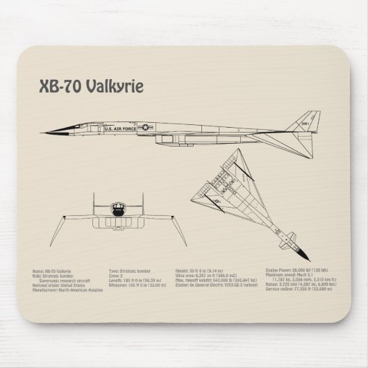 XB-70 Valkyrie - Vliegtuigblauwdruk Plannen SD Muismat (Voorkant)