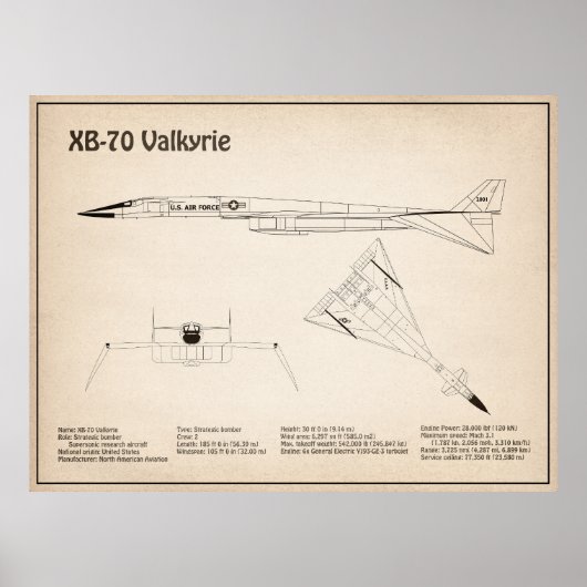 XB-70 Valkyrie - Vliegtuigblauwdruk Plannen SD Poster (Voorkant)